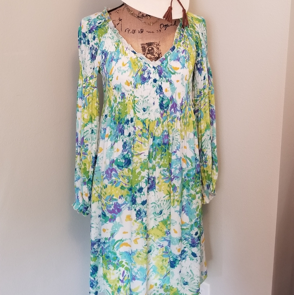 White / green floral dress